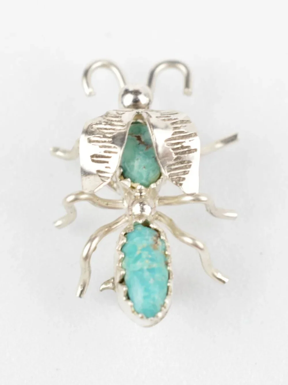 Vintage Southwestern Sterling Silver Turquoise Insect Bug Pin Brooch 7/8